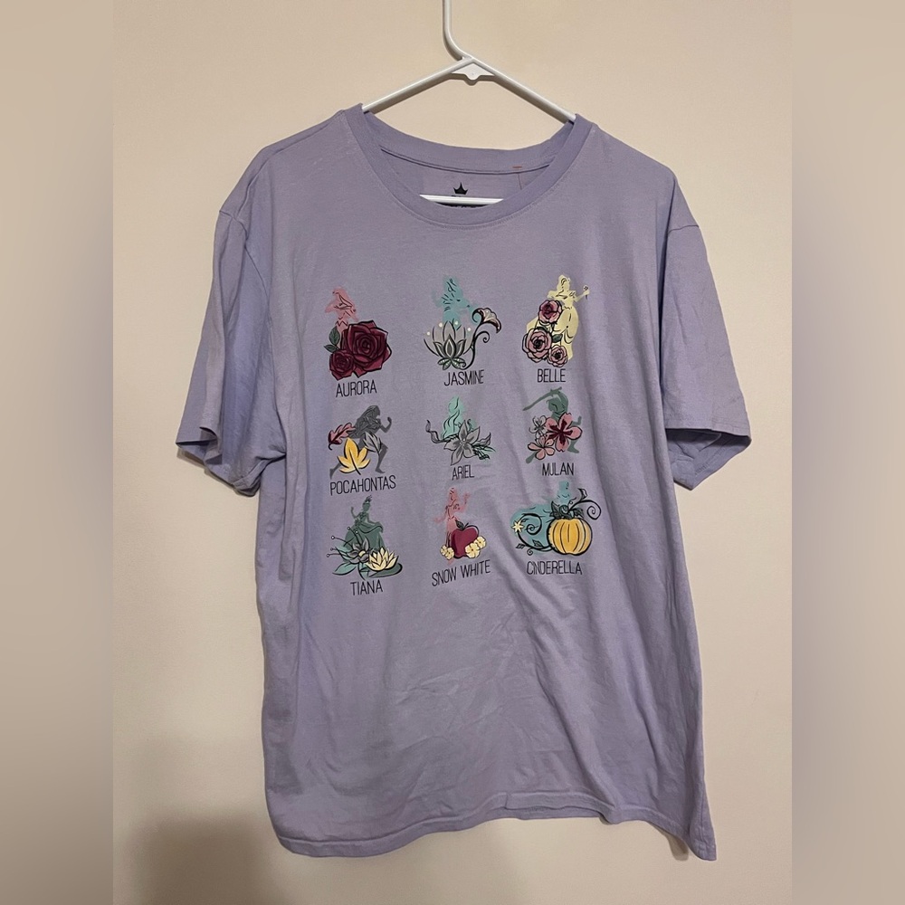 Disney Graphic T-Shirt with Floral and Princess Designs